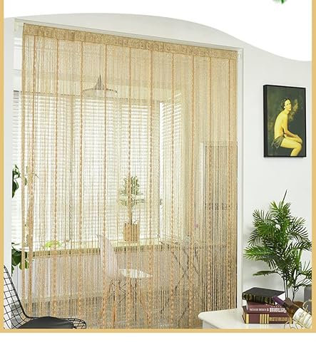 Devola Cortinas correderas, cortina de hilo, protección contra insectos, puerta de balcón, cortina de cuentas exterior, cordón decorativo para puertas o ventanas, 100 x 280 cm, champán, 1 unidad