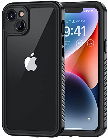 Lanhiem für iPhone 14 Plus Hülle (6.7), IP68 Wasserdicht Handyhülle iPhone 14 Plus Case 360 Grad Ganzkörper Schutzhülle, Stoßfest Staubdicht Outdoor Panzerhülle mit Eingebautem Displayschutz, Schwarz