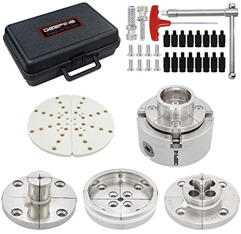 DEEFIINE 4 Inch Wood Lathe Chuck Set 1 X 8 tpi Thread, Nickel Plated Self Centering 4 Jaw Wood Turning Chuck Set(5PCS Jaws)