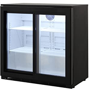 Cookology CCBF210BK Commercial 210 Litre Back Bar Beverage Cooler, Auto Defrost, LED Lights and Self Closing Sliding Doors - in Black