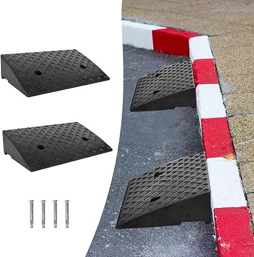 NAIZY Lot de 4 rampes de trottoir en caoutchouc - 10 cm de haut - Portables - Antidérapantes - Pour voiture, fauteuil roulant