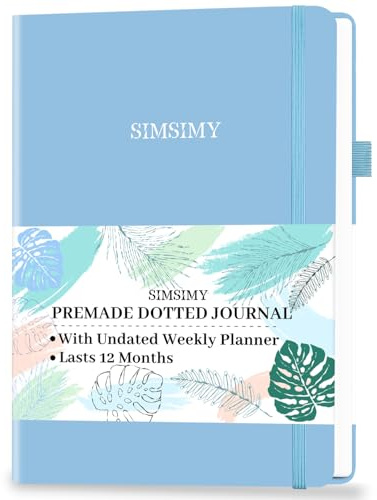 SIMSIMY Premade Bullet Dotted Journal with Undated Weekly Monthly Planner, Pre-made Dot Grid Journaling Aesthetic Notebook for Goals Gratitude Budget Exercise Habits Mood Sleep Tracker - 12 Month