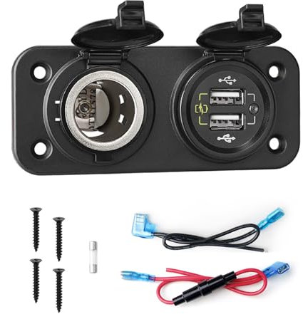 Swavitie Cargador de Coche USB de Doble Puerto 12V/24V Enchufe de Encendedor - Panel de Enchufe Coche 12V con QC 3.0 USB Cargador de Coche para Moto Camión Barco Marina