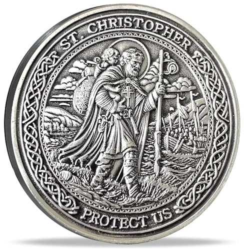 Strugglejewelry Saint Christopher Guardian Medallion: Divine Protector for Safe Travels — Christian Challenge Coin with Traveler's Prayer (Silver)