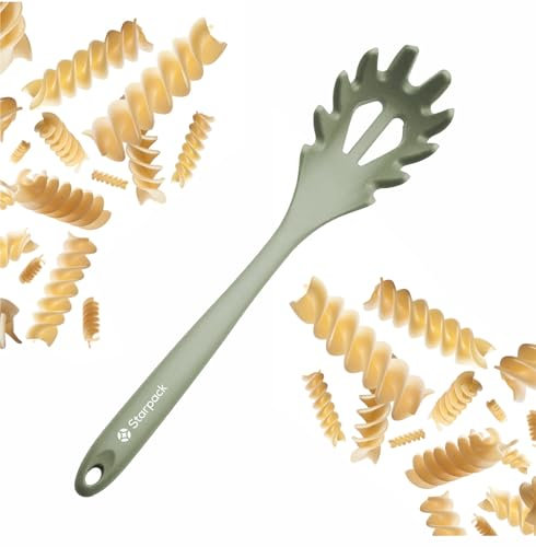 Starpack XL Premium Silicone Pasta Fork (13.5) - Spaghetti Spoon High Heat Resistant to 600°F - Silicone Pasta Spoon Strainer - Pasta Server Spoon with Teeth - Pasta Server Utensil