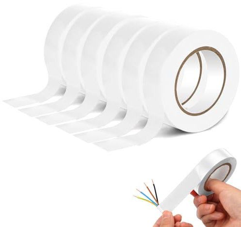 OFFCUP Cinta Adhesiva Aislante, 6pcs 19 mm x 20 m Cinta Aislante de Fuerte Adhesión, Cinta Eléctrica Alta Flexibilidad, para Reparación de Conductos Eléctricos Agrupar Cables Eléctricos (Blanco)
