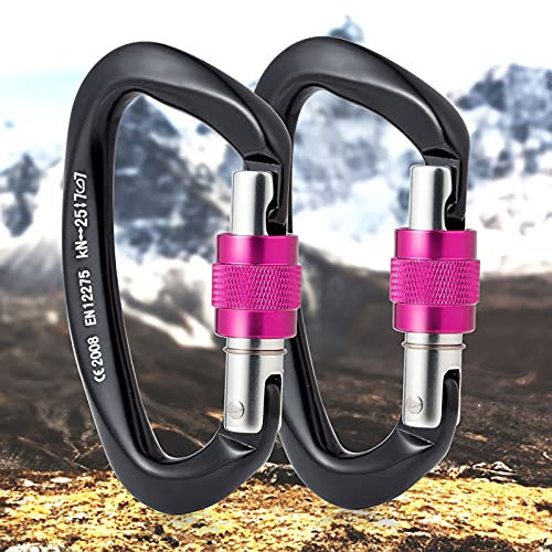 Weinsamkeit 2 Stück Karabiner Klettern, 25KN Karabinerhaken Aluminium mit Schraubgitter, Karabiner Schlüsselanhänger, Karabinerhaken Schwarz für Camping, Angeln, Hängematten