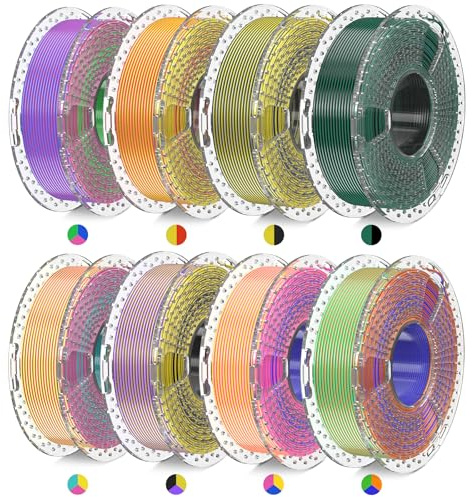 SUNLU 3D-Skrivar Filament Paket, Dubbelfärgad Silkefilament Flerfärgad, Trefärgad Silke Pla+ Filament, Individuellt Vakuumförpackad, Tvåfärgad Silkefilament*3, Trefärgad Silkefilament*5, Totalt 2 KG