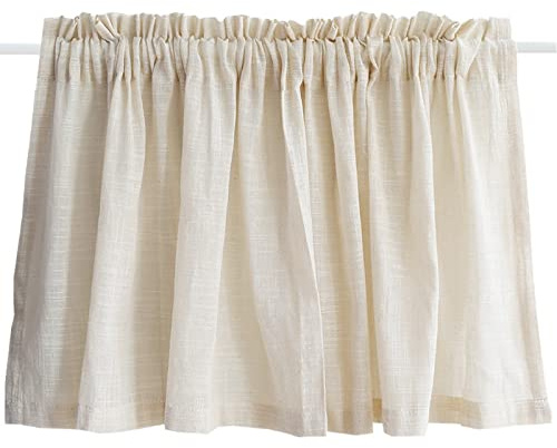 A.Monamour Tenda Corta per Finestra Piccola in Cotone Beige e Lino Trasparente - Bistrot Caffè Mezza Mantovana a Vetro, Pannello per Cucina, Porta Armadio e Lavandino