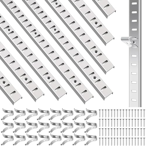 Sel Natural 8 Pcs 40 Inch Shelf Pilaster Tracks and 24 Pcs Shelf Clips Adjustable Metal Rail Mortise Mount Pilaster Strip Standard for Bookcases Cabinet Closet Shelving System
