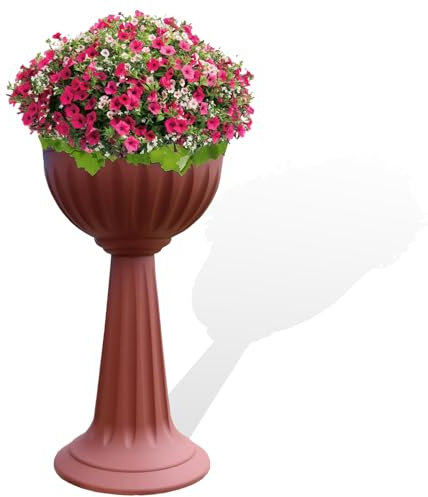 SIDSONS - Tall Terracotta Urn Planter - Large Strong Flower Pots Stand - Lightweight Durable Plastic Pot - Indoor Outdoor Garden Planter - No Drainage Holes Flower Pot - 75cm Tall Garden Planters