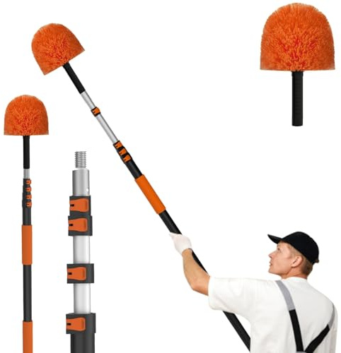 LAANPOLE Plumeau Poussiere 6m avec Perche Télescopique, Plumeau Telescopique pour Nettoyage, Tete de Loup pour Plafonds et Coins - Usage Intérieur/Extérieur