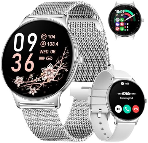 LIGE Damen Smart Watch Bluetooth Anrufe für Android iOS 100+ Sport 1.43 AMOLED Always-on Display Damen Smartwatch Silber Gitterband Frauen Smartwatch Herzfrequenz Schlaf Monitor
