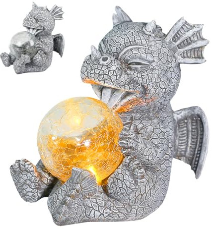 Decoración De Jardín, Figuras De Dragón Decoración De Jardín Para Exteriores Figuras De Escultura De Dragón De Resina Figuras De Jardín Adornos Luces Solares Estatuas Para Balcón Patio Césped Terraza