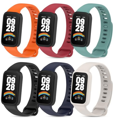 CHULN 6 PCS Correas Compatibles con Xiaomi Smart Band 9 Active, Pulsera Deportivas Adecuadas para Xiaomi Smart Band 9 Active Correas de Repuesto de Silicona