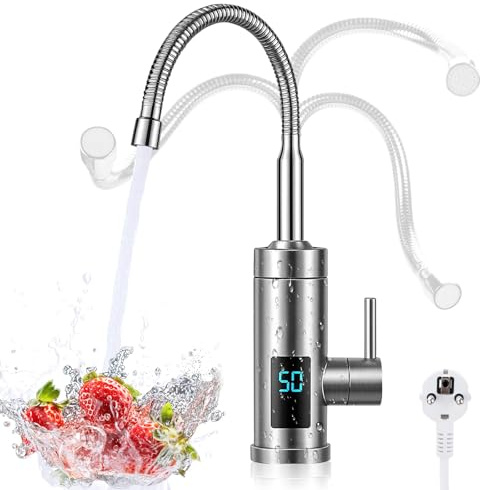 Elektrischer Wasserhahn mit Durchlauferhitzer, 220V 3000W Warmwasserhahn Küchenarmatur Smart Heater Wasserboiler für Küche, Garten, Bad, Wohwagen, Camping