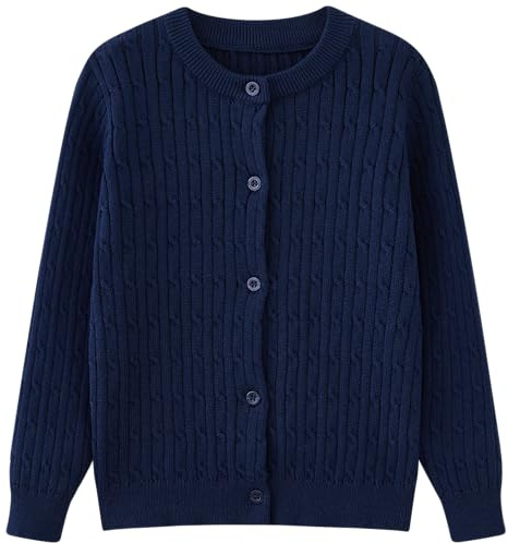 NewL Stickad cardigan för flickor barnknapp långärmad stickad tröja kläder stickad tröja, Djupblå, 4-5 År