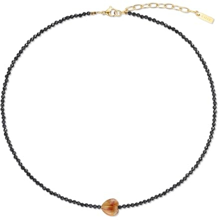 COAI Collana da Donna con Perline Sfaccettate di Tormalina Nera e Cuore di Citrino, Collana Pietre Naturali da Donna Regalo per Lei