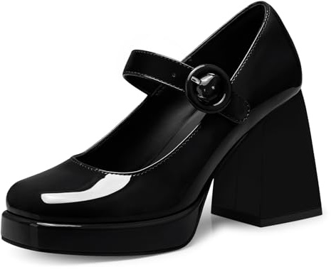 CELLENZ Women Mary Jane Shoes: Comfortable Closed Toe High Heels - Black Dress Shoes - Chunky Party Dressy Formal Platform Pumps Size 8