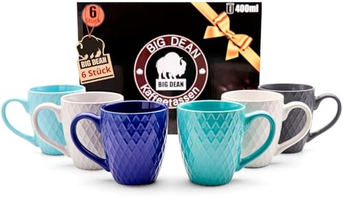 BigDean 6 Kaffeetassen 400ml bunt matt Kaffeebecher Keramik Hochwertig