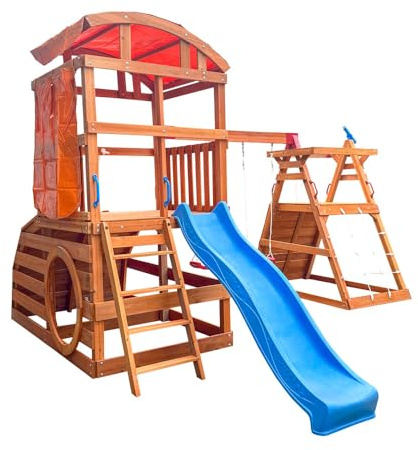 HOME DELUXE NIA Play Tower - 420 x 280 cm | Wooden Climbing Tower with Double Swing & Slide for the Garden