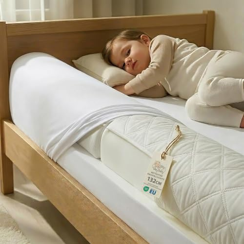 Bettgitter Rausfallschutz Bett faltbar – 132 cm Baby Reise Fallschutz Bettkantenschutz für Kinderbett Kinder Absturzsicherung Bettrolle Schaum Schutz Rausfallen Oeko-Tex