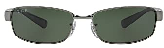 Ray-Ban RB3364 Metal Rectangular Sunglasses, Gunmetal/Polarized Green, 62 mm