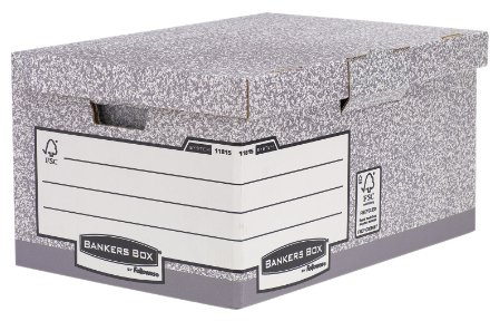 BANKERS BOX 10 System Flip Top Maxi Storage Boxe with Lids - Cardboard Storage Box with Lids for Office Storage - Archive Boxes with Handles - W37.8 x H29.3 x D54.5cm (Pack of 10) - Grey