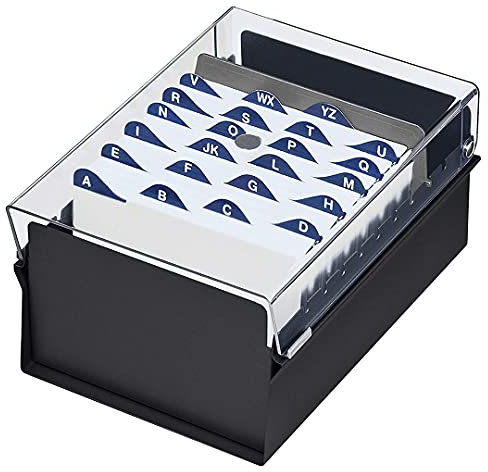 Acrimet 4 x 6 Karteikartenhalter Organizer mit Metallbasis, Robust (Inklusive AZ-Indexkarten und einem Kunststoff-Trenner) (Schwarze mit klarer Kunststoffdeckelabdeckung)