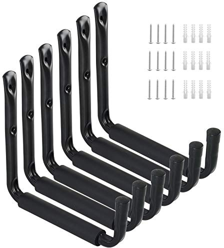 Garage Storage Utility Hooks, 9 Jumbo Ladder Wall Hnger, 6 Pack Black