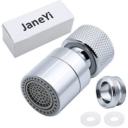 JaneYi 360° Swivel Tap Aerator Water Saving Faucet Brass Adjustable 2 Modes Kitchen Bathroom Faucet Bubbler Filter with Nozzle Adapter - for Taps with M22 External Thread or M24 Internal Thread Nozzle