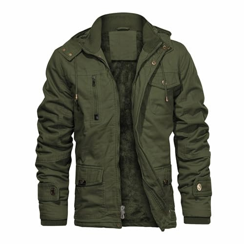 CHEXPEL Mens Cotton Military Jackets with Removable Hood Casual Winter Coat Windproof Work Outerwear Jackets Army Green M