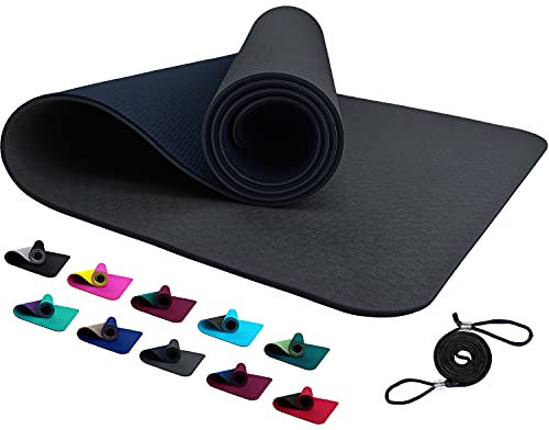 REFIT TPE Sportmatte Fitnessmatte 190 x 60 x 0,6 cm Grau Nachtblau Blau rutschfeste Gym Matte Mat für Yoga Fitness Pilates Gymnastik Sport Yogamatte Gymnastikmatte Turnmatte Bodenmatte Gray Blue