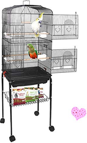 Yizhe Vogelkäfig,Vogelvoliere,Voliere,Vogelhaus,Papageienkäfig,Tierkäfig,Käfig,Sittichkäfig,Vogel,mit Holzstangen,Nagerkäfig,klein Metall Vogelvoliere,mit Rollen & Ablage(46 * 35.3 * 150.6cm)