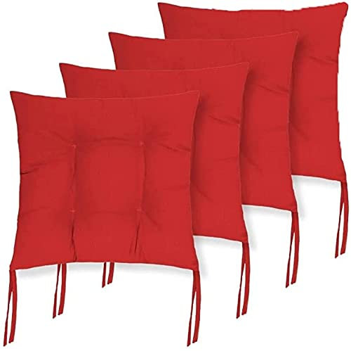 Cojines Acolchados de sillas de Cocina, terraza, jardín, balcón, Comedor. Tamaño 40 x 40 x 5cm. Cojines Asiento para sillas (Pack 4 Cojines, Rojo)