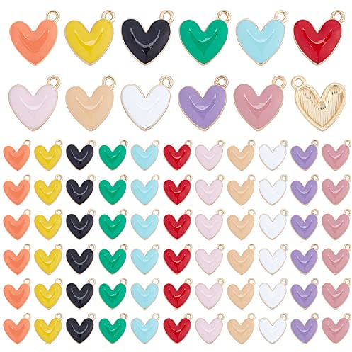 PandaHall 66pcs Herz Emaille Anhänger 11 Stile Liebe Herz Charms 16x15mm Vergoldet Baumelt Mit Schleife Ring Für Valentinstag Halskette Armband Ohrringe DIY Schmuckherstellung