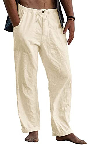 Halfword Pantaloni larghi da uomo in lino pantaloni da yoga casual da spiaggia coulisse in vita elasticizzata pantaloni leggeri della tuta, Khaki, S