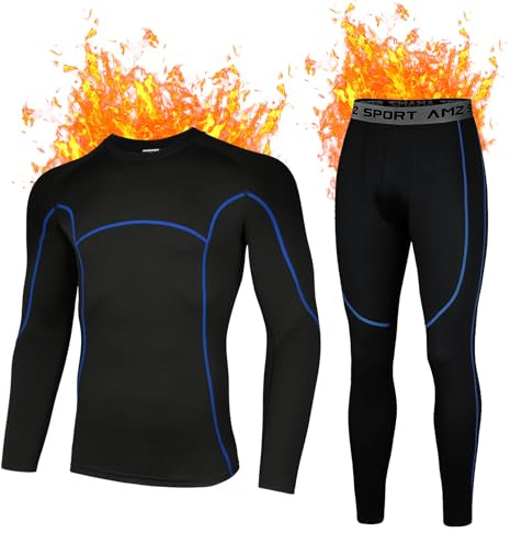 AMZSPORT Intimo Termico Uomo Set di Maglietta e Pantaloni a Compressione Asciugatura Rapida per Sci Palestra Ciclismo Calcio Corsa