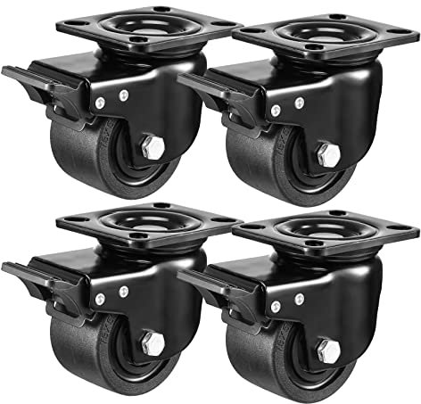 W B D WEIBIDA Plate Swivel Caster Wheels 3-Inch Heavy Duty, 4400lbs Load Capacity, Low Gravity Center Design, Black with Brake, Sturdy Nylon Wheels for Industrial, Set of 4