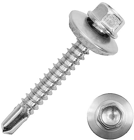 Bohrschrauben 5,5x65 mm mit Sechskantkopf, Bund und Dichtscheibe (16 mm) aus Edelstahl A2 (100 Stück) | DIN 7504 - Blechschrauben - Sechskantschrauben von MESAROS®