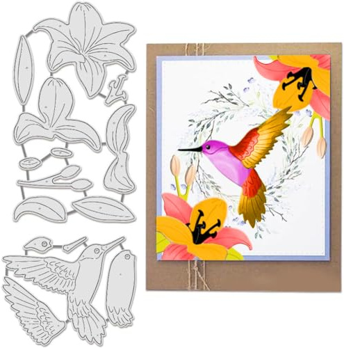 BENECREAT 2 st formsnitt med fågelblommor, kolibri, liljelöv, klippform, stenciler, prägling, schabloner, mall för papperskort, dekoration, gör-det-själv-scrapbooking, album, hantverksdekor