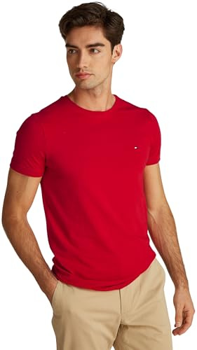 Tommy Hilfiger Camiseta de Manga Corta Hombre Stretch Slim Fit tee Cuello Redondo, Multicolor (Medium Red), S