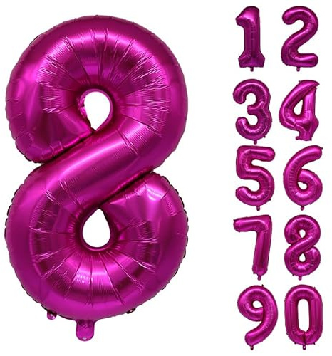 32 Inch Number Balloons Giant Number Aluminium Foil Helium Balloons for Birthday Party Celebration Decoration New Year Baby Shower Anniversary (Pink, 8)