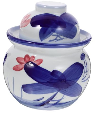 OKUMEYR Barattolo Per Kimchi in Ceramica Tradizionale Con Doppio Coperchio Sigillante Tenuta d Acqua Contenitore Per Crauti e Fermentati Vasetto Capacità Per Cucina e Conservazione Aliment