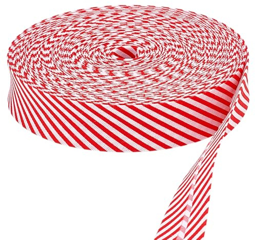 PH PandaHall 22m Ruban Biais Simple Pli 20mm à Rayures Rouges et Blanches pour Couture Passepoil Ourlet Vêtements Nœuds pour Cheveux