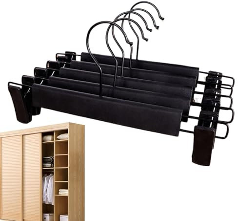 Cintres de jupe avec clips, pinces de cintre pour vêtements, 5 cintres pour pantalons et jupes peu encombrants, Clip de support pour pantalons givré, solide et sans suivi, avec un crochet rotatif à 36
