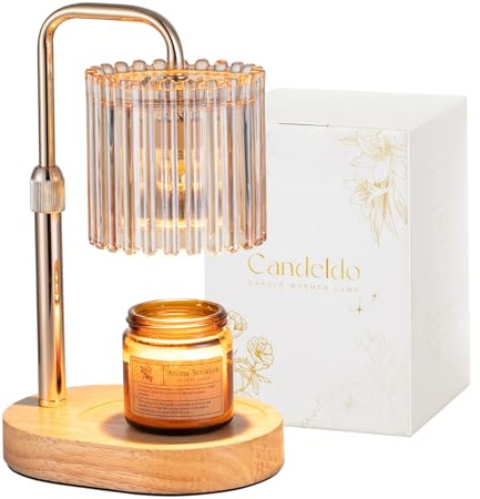 Candeldo Candle Warmer Lamp with Timer: Candle Warmer with 2 Bulbs Height Adjustable Dimmable Wax Melt Gold House Warming Gifts New Home Bedroom Kitchen Decor Gifts for Women