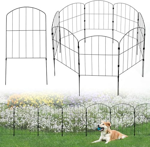 aleawol 10pcs Decorative Garden Fence Fencing, Total 330cm(L) x 61cm(H), Metal Rustproof Iron Landscape Wire Folding Fencing Ornamental Panel, Animal Barrier Flower Bed Border for Dog Patio Backyard