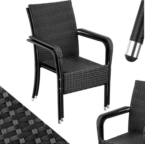 tectake® Silla de Jardín de Ratán y Acero Apilable, Muebles Jardín Exterior Resistentes a la Intemperie, Silla Conjunto Jardín Exterior, Sillas Terraza o Patio, Fácil Montaje, Max. 120 kg - 2 Sillas