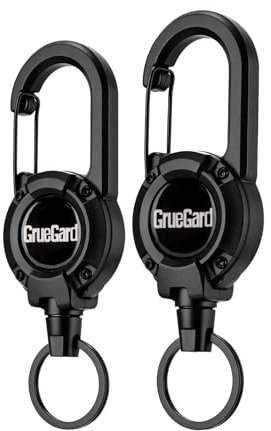 GrueGard llavero extensible retractil, identificación llavero retráctil con cuerda de alambre de acero de 60 cm soporte para tarjetas de identificación extensible, badge holder 2PCS (2, Negro)